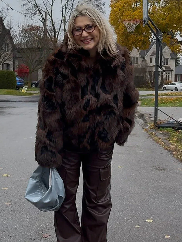 Wild Luxury Spotted Faux Fur Cropped Jacket - TEVQA