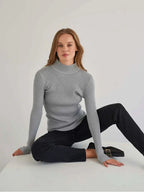 Soft Ribbed Mock Neck Sweater - View 16 | TEVQA