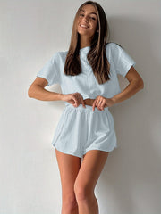 White Hollow Out Eyelet Lounge Set