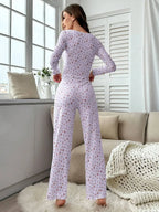 Ditsy floral ribbed henley pajama set - View 19 | TEVQA