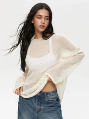 Boho Sheer Hollow Out Knit Top - TEVQA