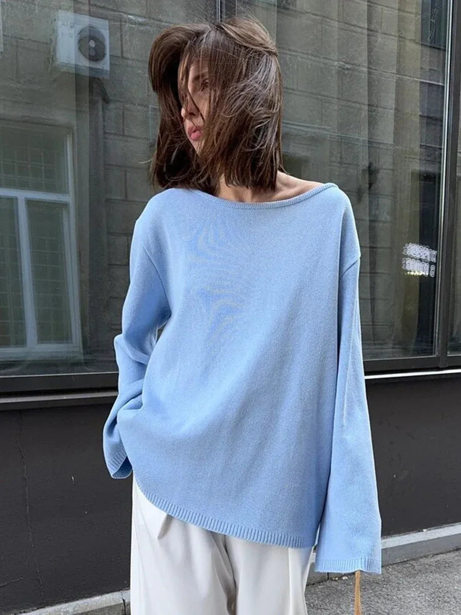 Heavyweight cotton knit sweater with open back detail - View 9 | TEVQA