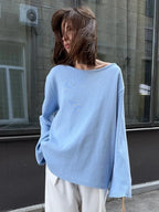 Heavyweight cotton knit sweater with open back detail - View 9 | TEVQA