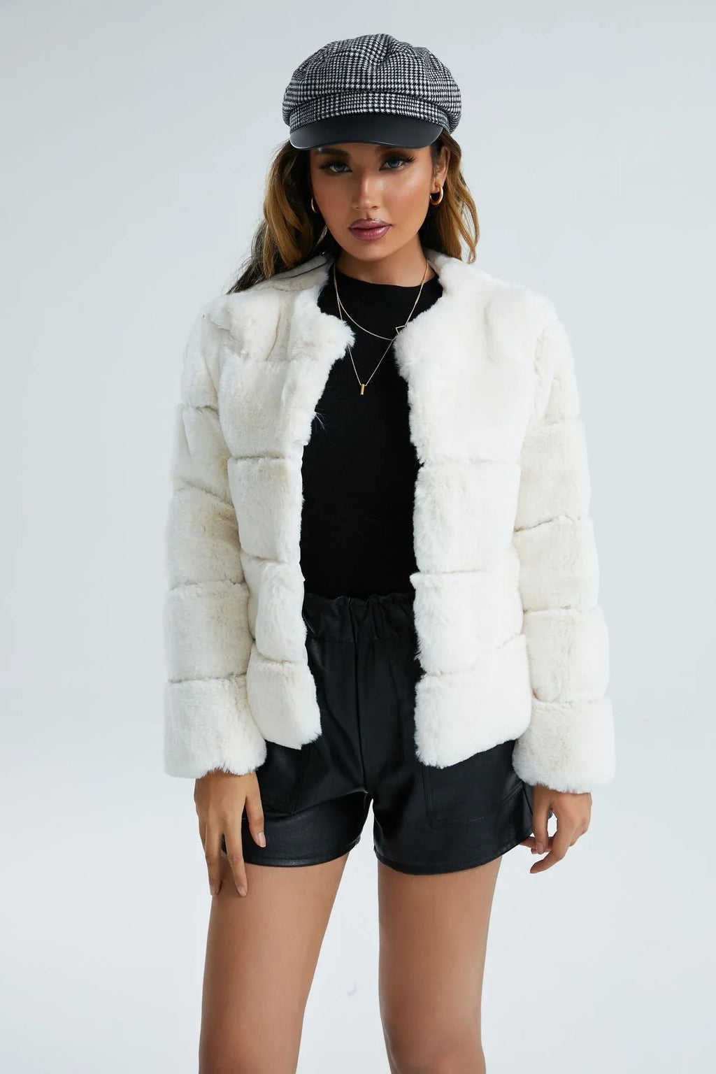 Blush Pink Faux Fox Fur Paneled Jacket - View 12 | TEVQA