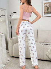 Pink Ribbed Cami & Floral Pants Set