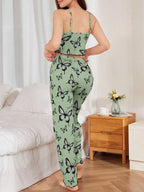 Ribbed cami and pants pajama set with butterfly print - View 17 | TEVQA