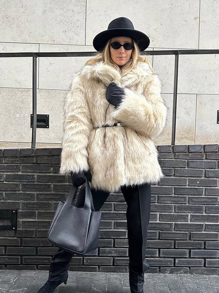 Cream tipped faux fur jacket - View 13 | TEVQA