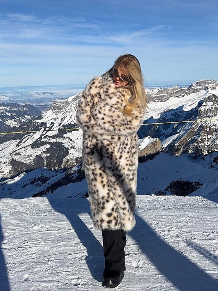 Vintage Leopard Print Long Faux Fur Coat - TEVQA