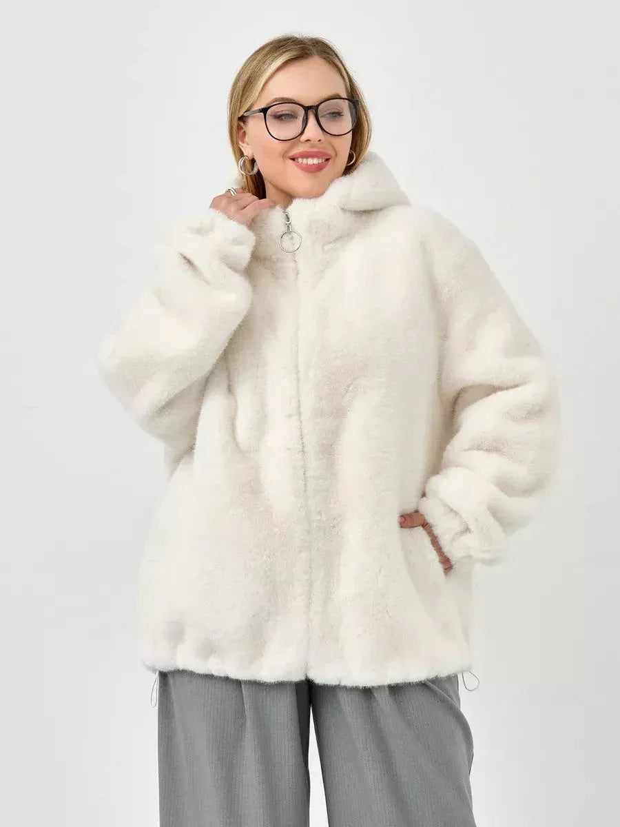 Midnight Velvet Faux Mink Zip-Up Coat - TEVQA