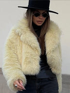 Cropped faux fur jacket with lapel collar - View 6 | TEVQA