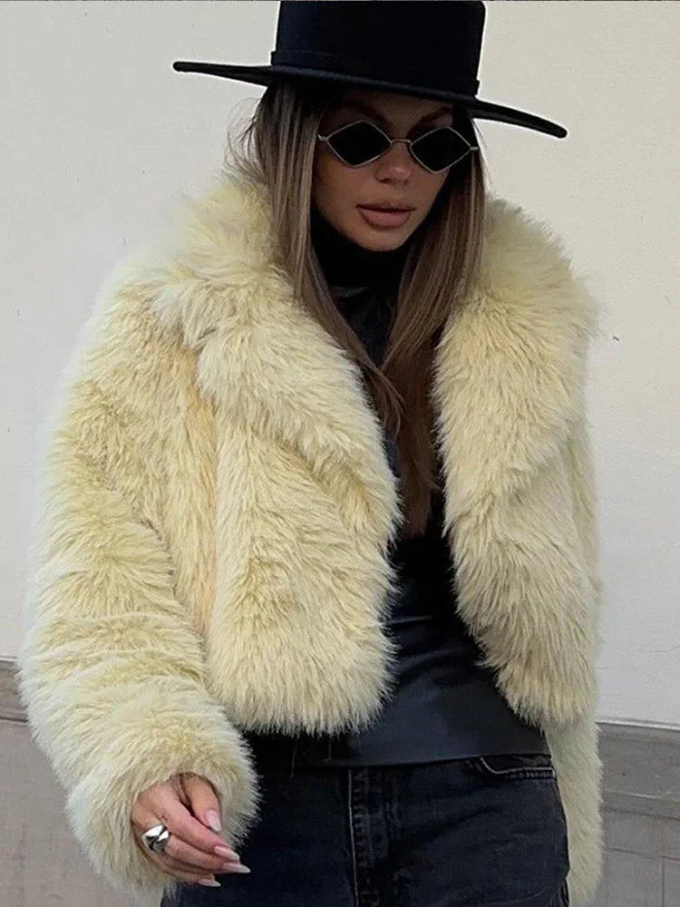 Cropped faux fur jacket with lapel collar - View 6 | TEVQA