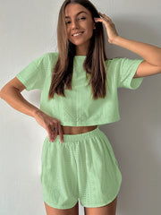 White Hollow Out Eyelet Lounge Set