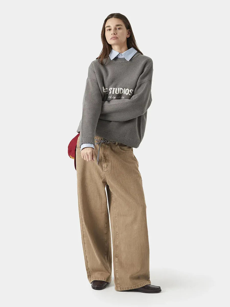 Relaxed "EMESTUDIOS" Graphic Knit Sweater - TEVQA