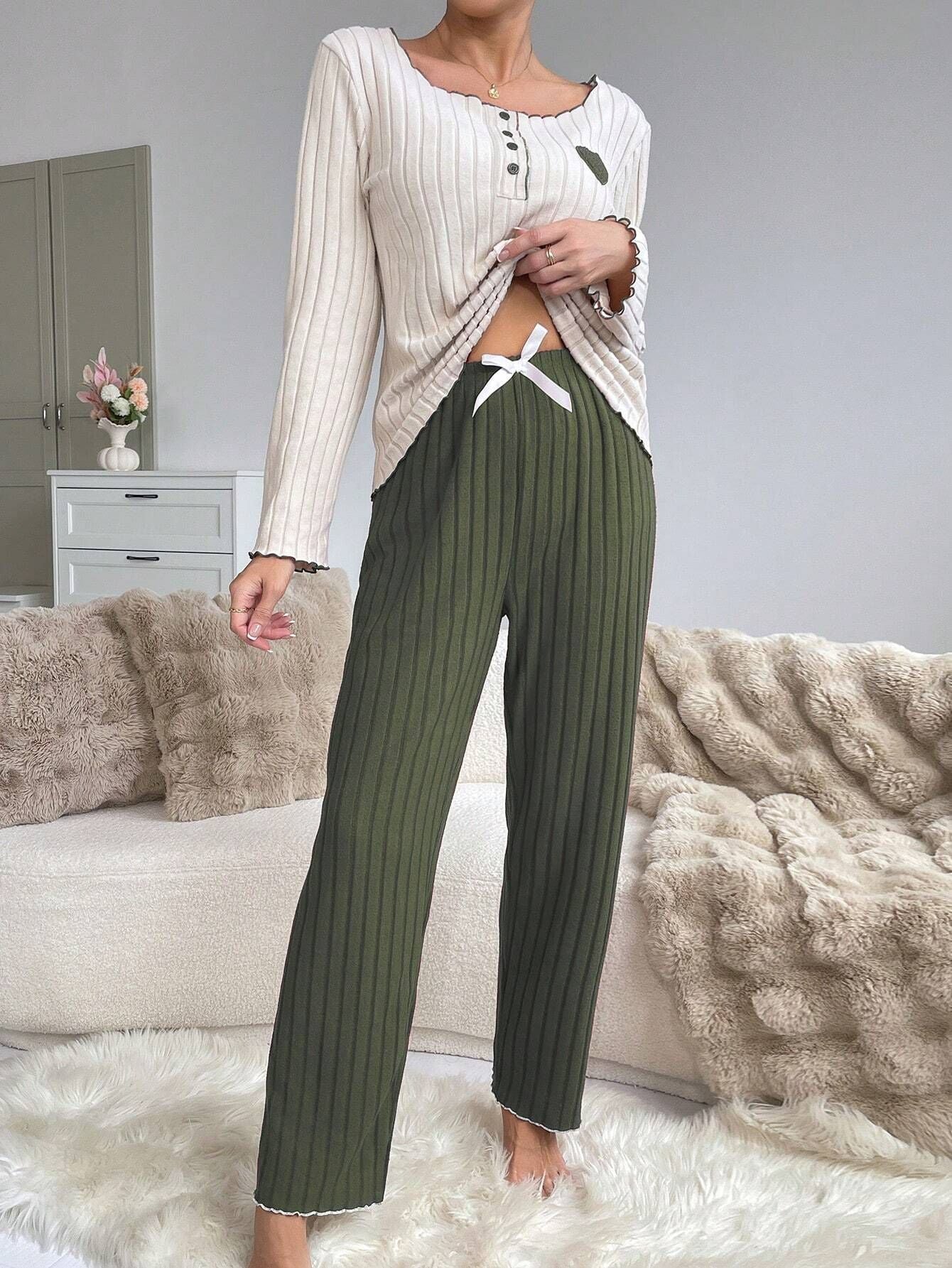 Coquette Heart Patch Ribbed Lounge Set