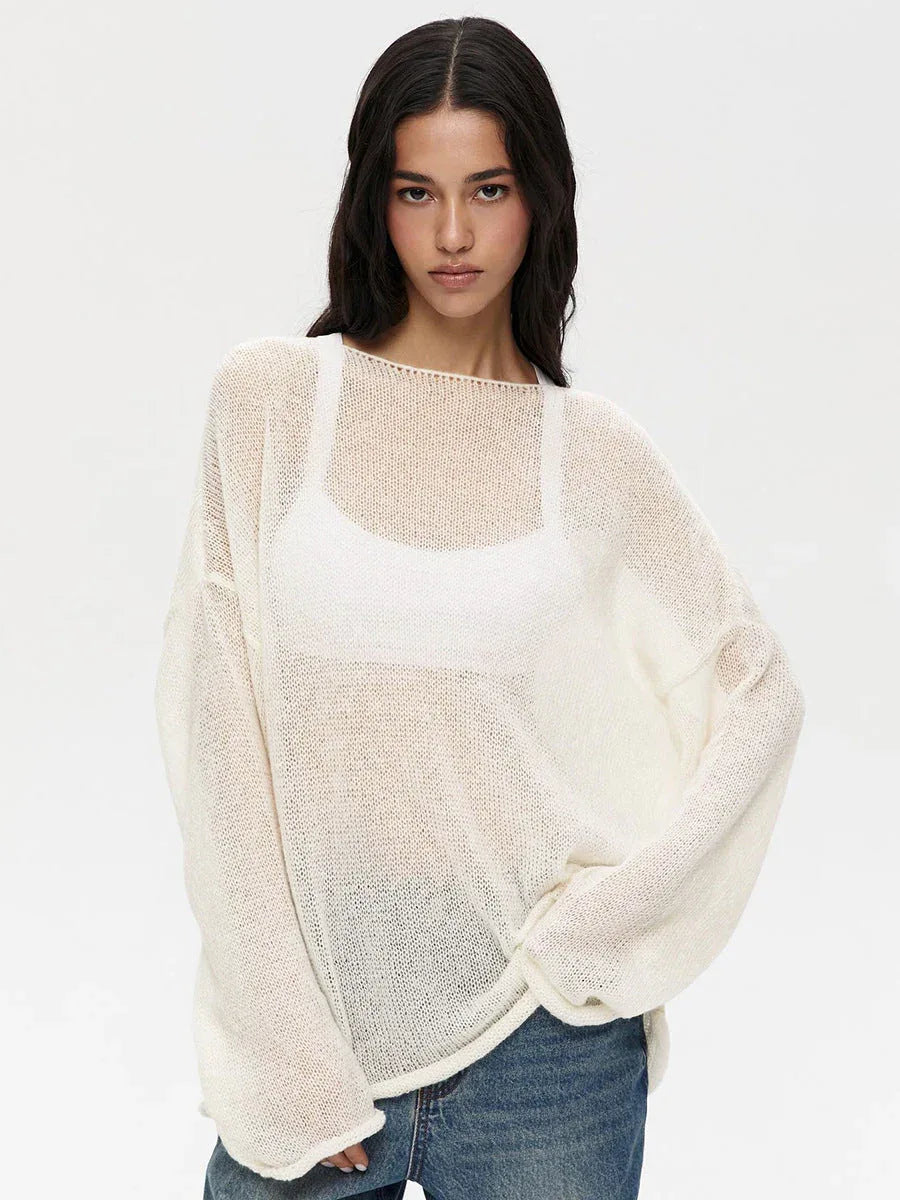 Boho Sheer Hollow Out Knit Top - TEVQA
