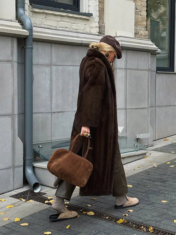Vintage Chocolate Sheared Faux Mink Maxi Coat Secondary image