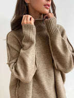 Turtleneck & Wide Leg Knit Two-Piece Set - TEVQA