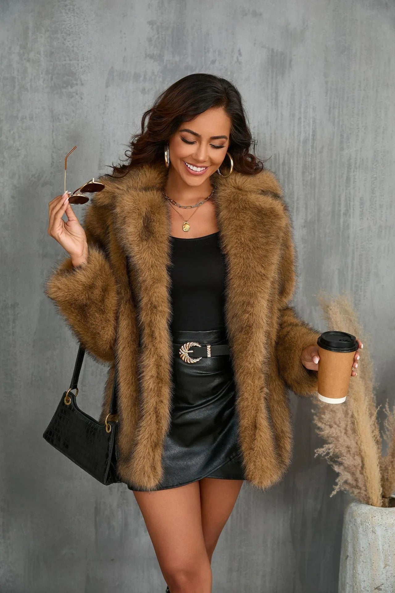 Faux Fur Lapel Coat - View 10 | TEVQA