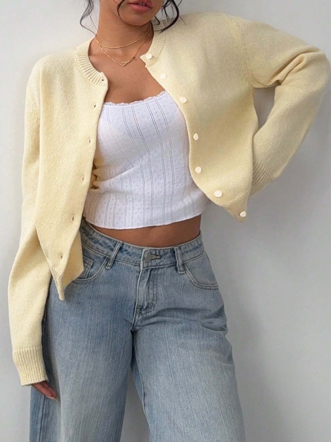 Soft Knit Crew Neck Cardigan