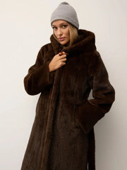 Luxurious Chocolate Faux Mink Long Coat - TEVQA