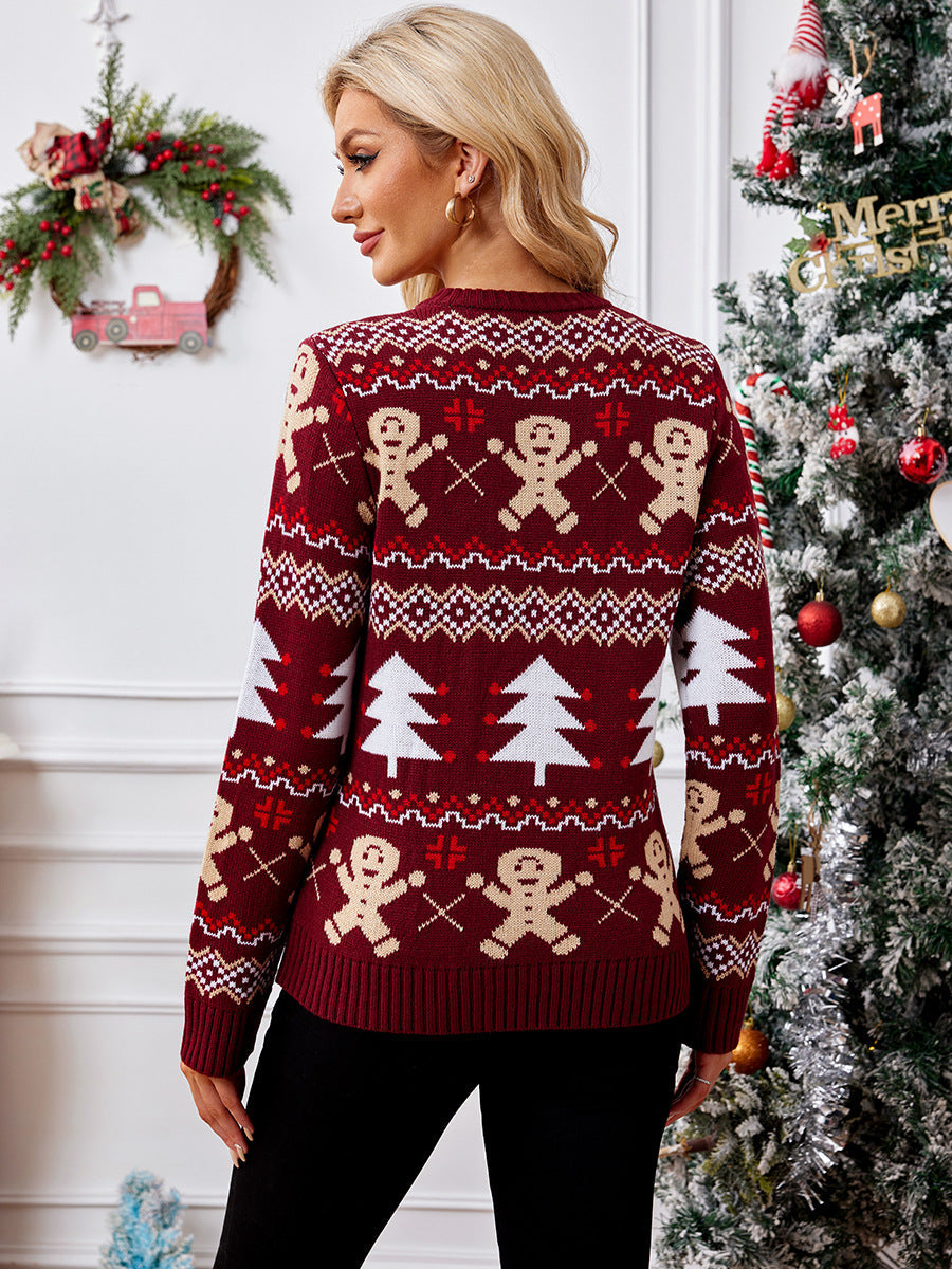 Gingerbread Man & Christmas Tree Fair Isle Knit Sweater
