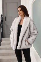 Luxe Grey Belted Faux Fur Coat - View 10 | TEVQA