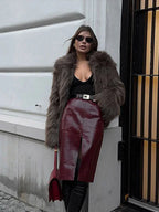 dark taupe shaggy faux fur jacket - View 7 | TEVQA