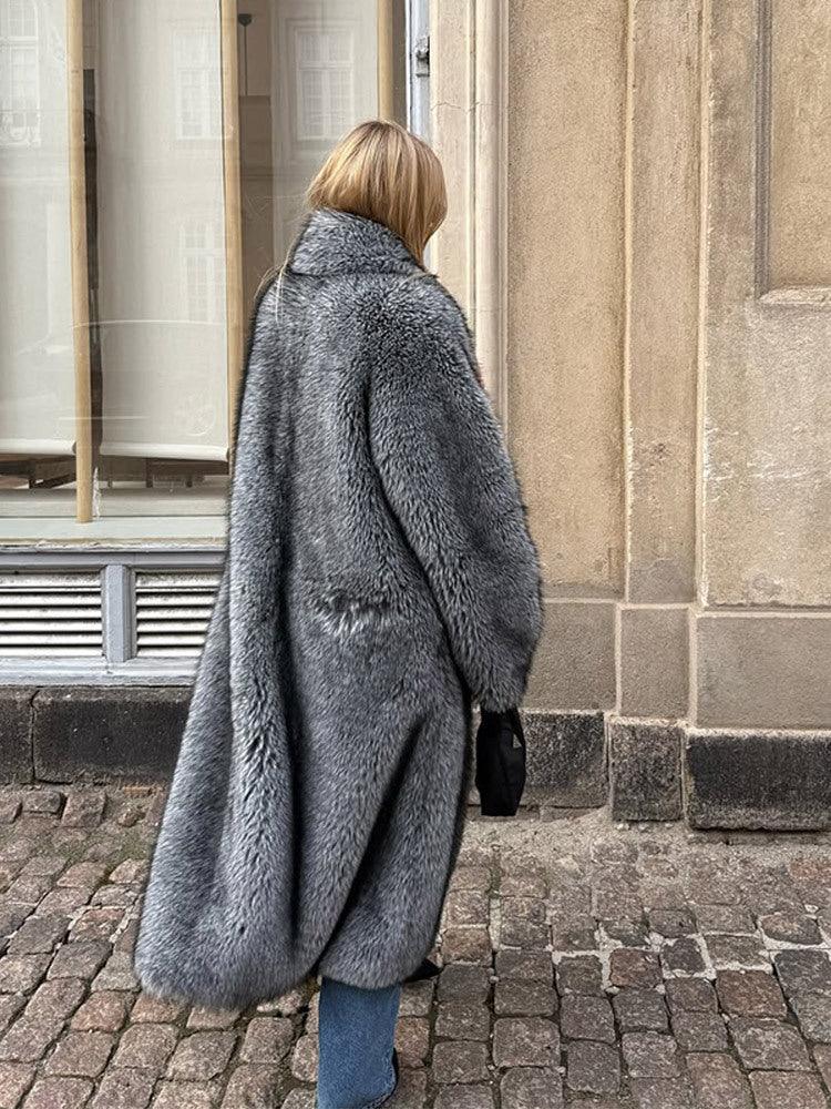 Opulent Silver Grey Faux Fur Maxi Coat - View 9 | TEVQA