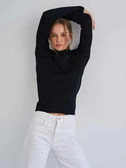 Essential Soft Ribbed Mock Neck Sweater - TEVQA