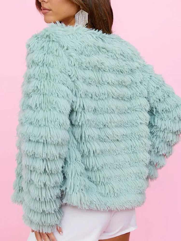 Shaggy faux fur mid-length coat - View 10 | TEVQA