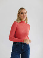 Soft Ribbed Mock Neck Sweater - View 43 | TEVQA