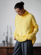 Oversized Ribbed Knit Turtleneck Sweater - View 24 | TEVQA