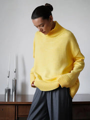 Effortless Oversized High-Neck Ribbed Knit Sweater - TEVQA