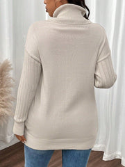 Vanilla Cream Side Button Turtleneck Sweater - TEVQA