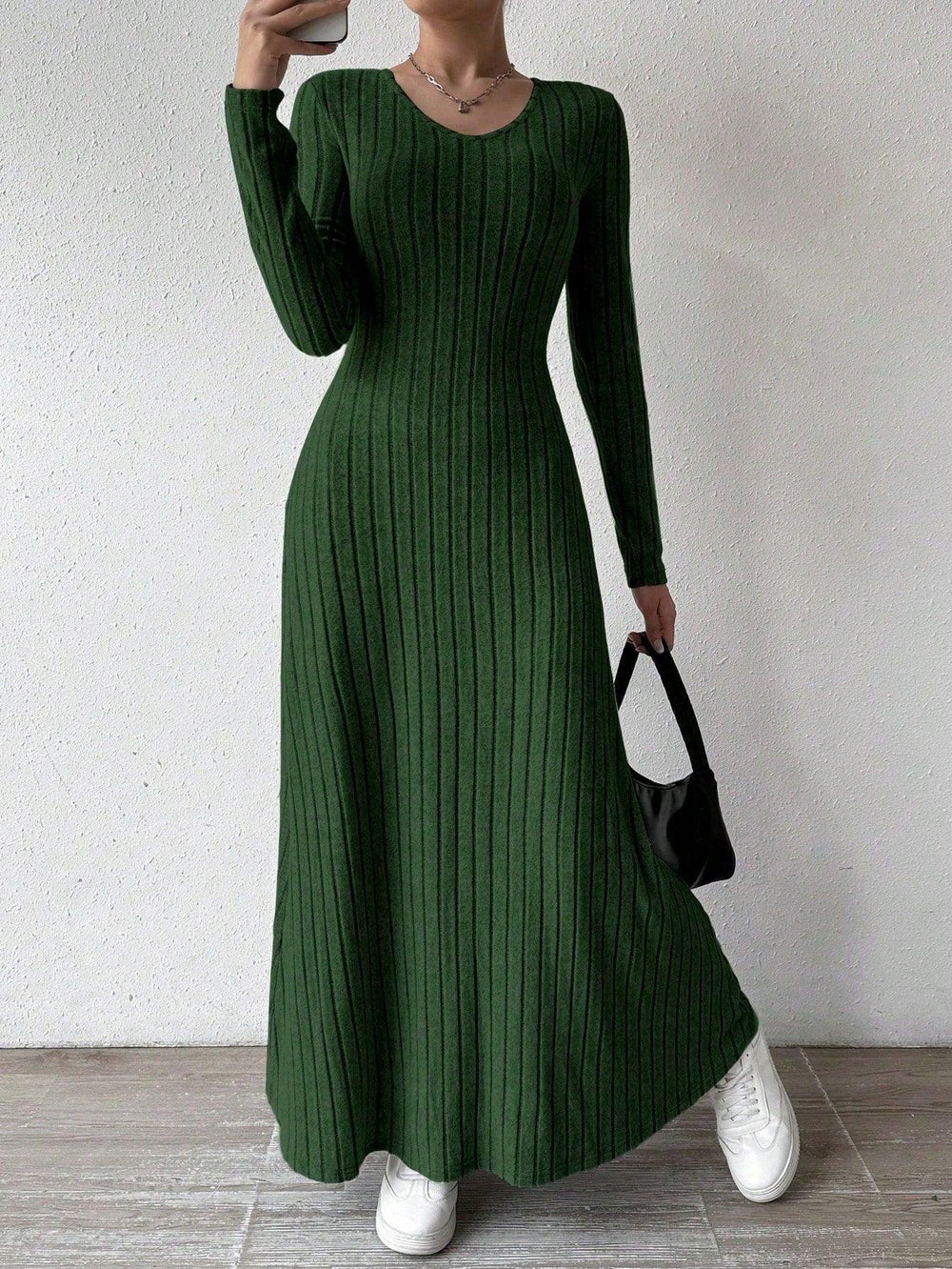 Ribbed Knit Maxi Dress - View 8 | TEVQA