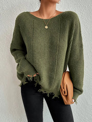 Oversized Distressed Knit Sweater - View 6 | TEVQA