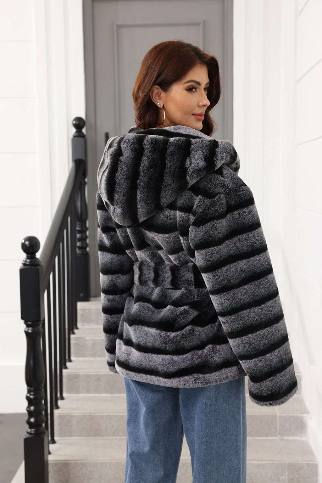Faux fur coat with hood - View 6 | TEVQA