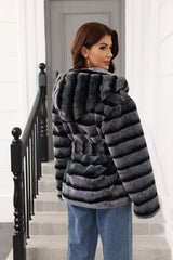 Faux fur coat with hood - View 6 | TEVQA