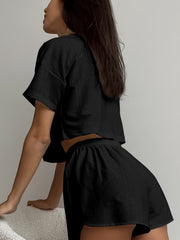 White Hollow Out Eyelet Lounge Set