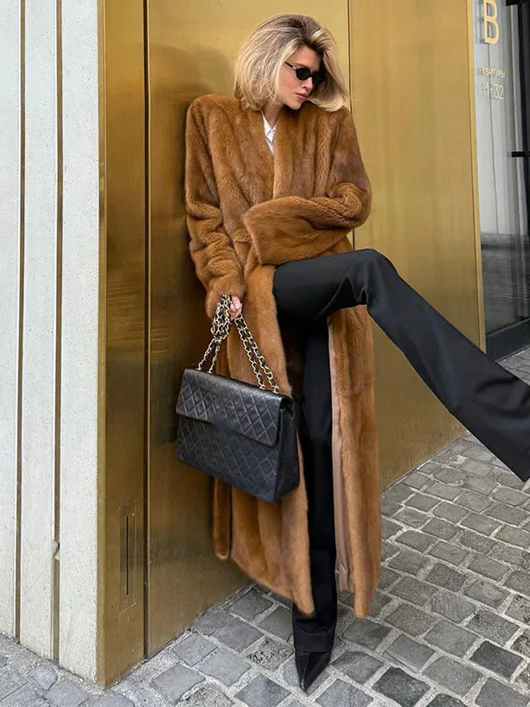 Faux Mink Maxi Coat - View 7 | TEVQA
