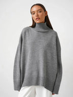 Oversized Ribbed Knit Turtleneck Sweater - View 12 | TEVQA