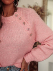 Elegant Jeweled Button Raglan Sweater