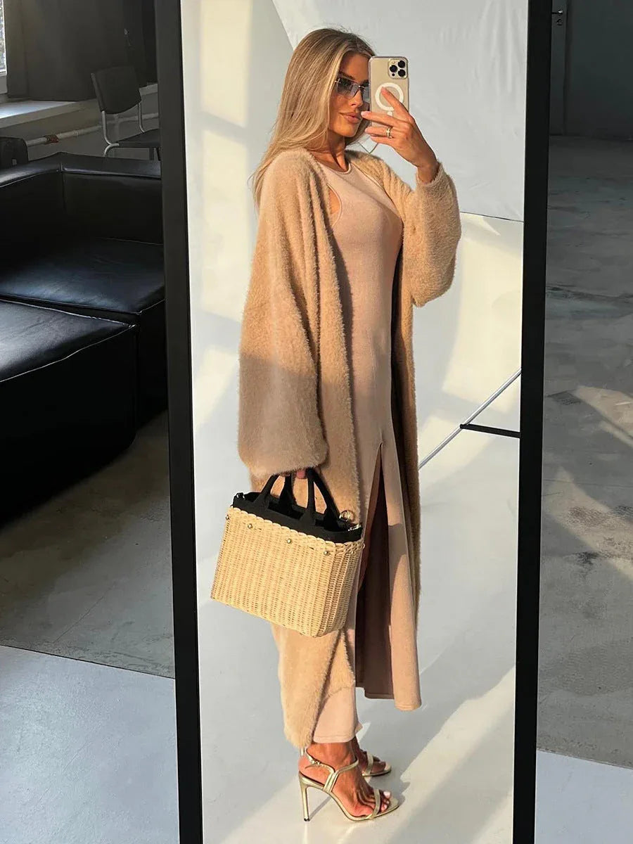 Luxe Faux Mink Maxi Cardigan - View 14 | TEVQA