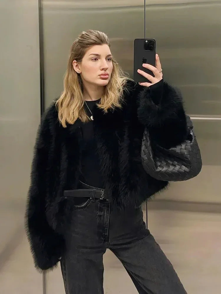 Shaggy Faux Fur Cropped Jacket Secondary image