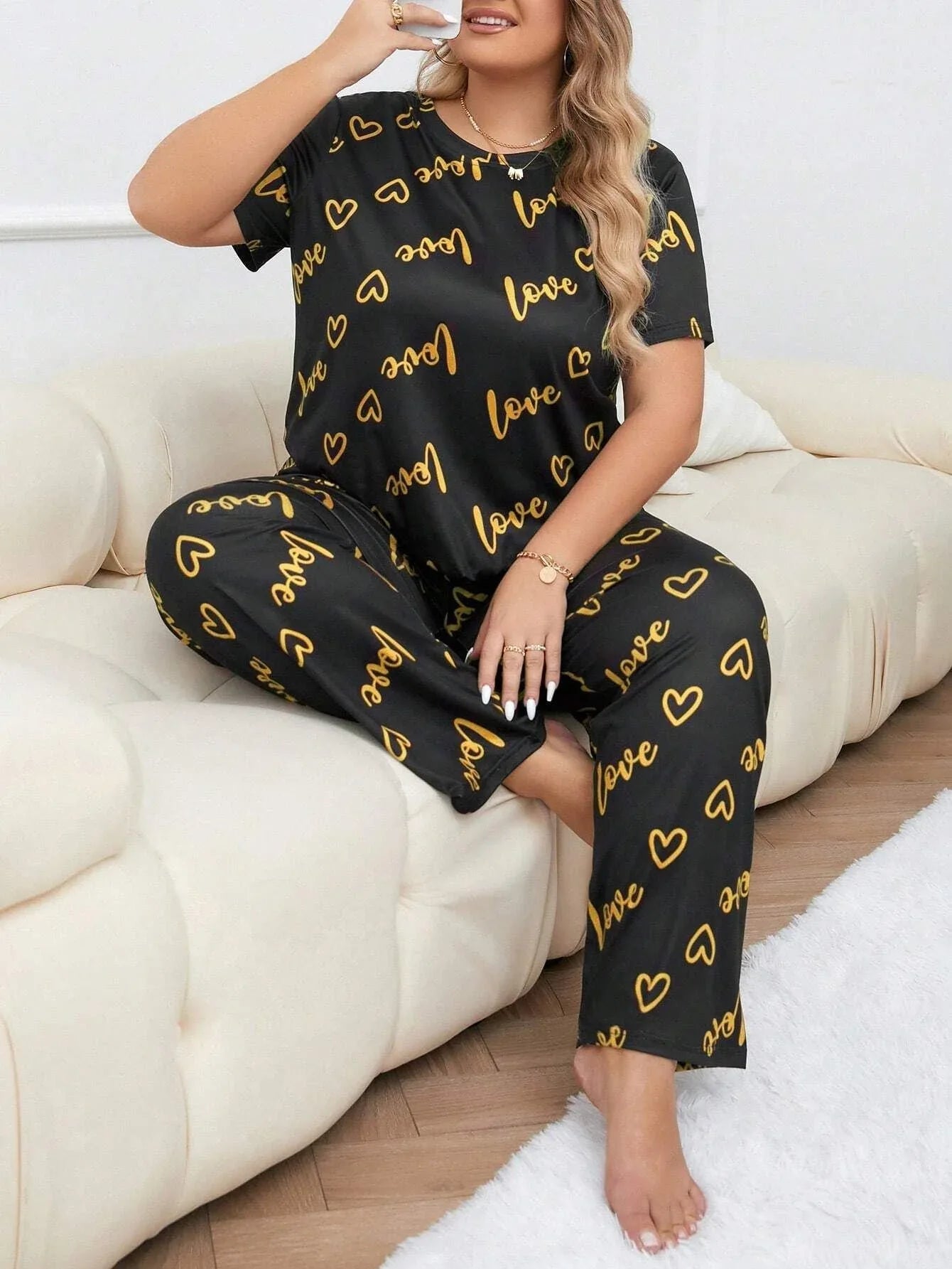 Plus Size "Love" Script Pajama Set Secondary image