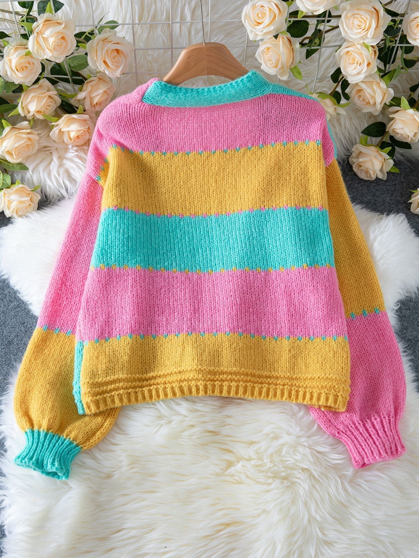 Vibrant Color Block Knit Cardigan