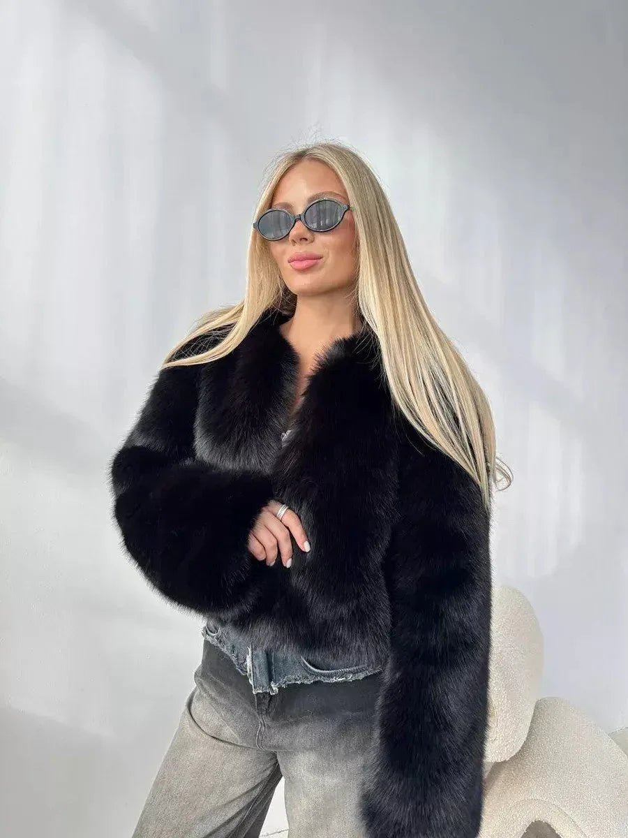 Faux fur cropped jacket - View 7 | TEVQA