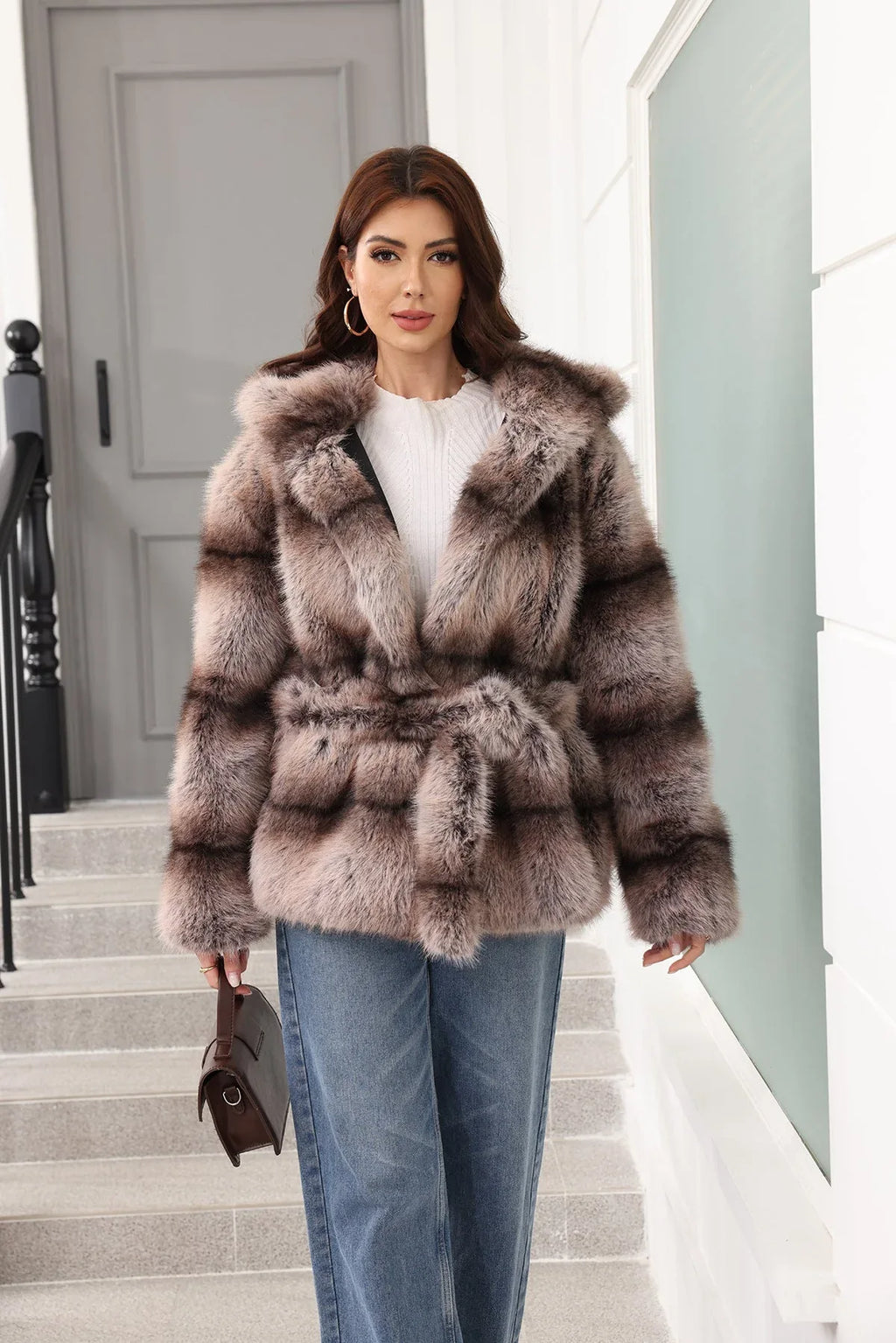 Faux fur coat with hood - View 11 | TEVQA