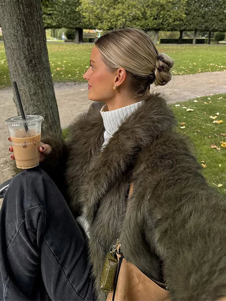 Luxe Dark Olive Plush Faux Fur Jacket - TEVQA