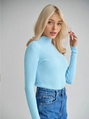 Essential Soft Ribbed Mock Neck Sweater - TEVQA